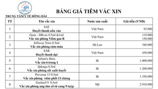 BẢNG GIÁ TIÊM VẮC-XIN